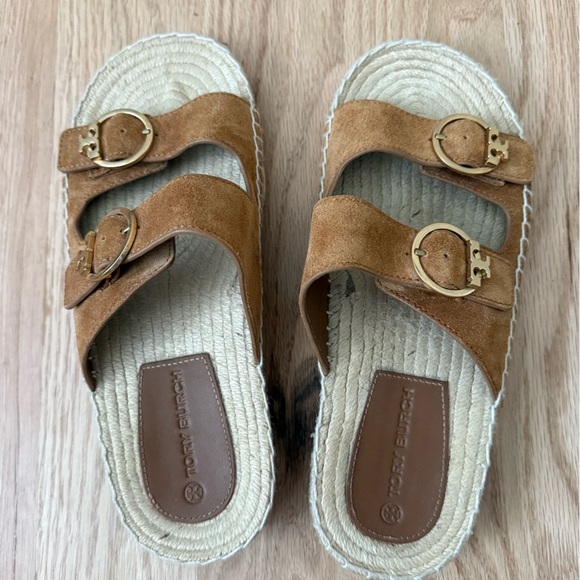 Tory Burch Espadrille Sandals Leather Tan Preppy Size 7.5 - Picture 10 of 14